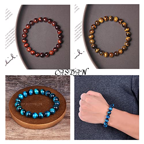 CASDAN 12PCS 8mm Semi-Precious Gemstones Beaded Bracelets for Men Women Tiger Eye Lava Rock Healing Crystal Stone Bead Bracelets Set (A: 12 PCS) - Image 5