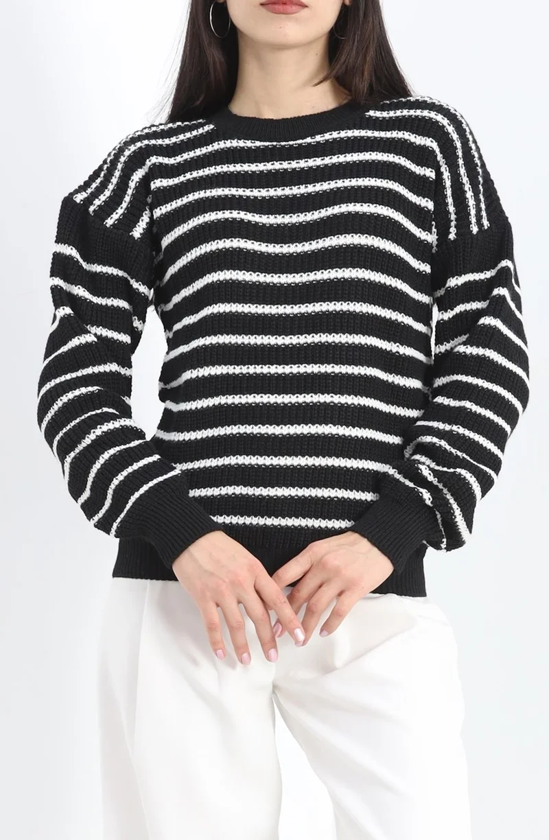 Bofa Crew Neck Striped Sweater Blackbone - 11188.1577.