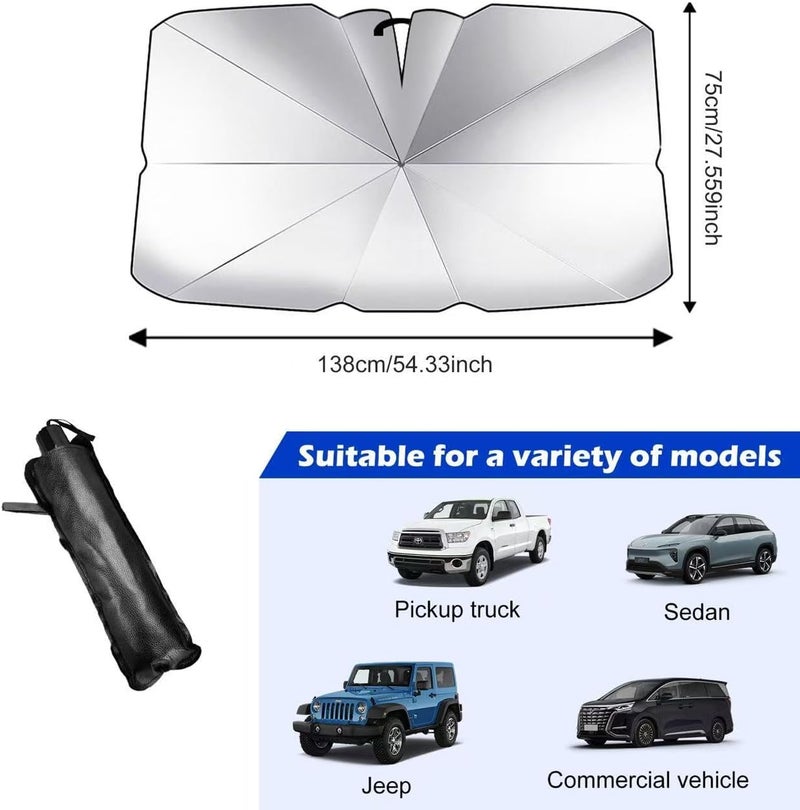 Graplan Car Sun Shade Windscreen 140 x 80 cm with 10 Bone Folding Structure and 360° Rotating Handle - Image 2