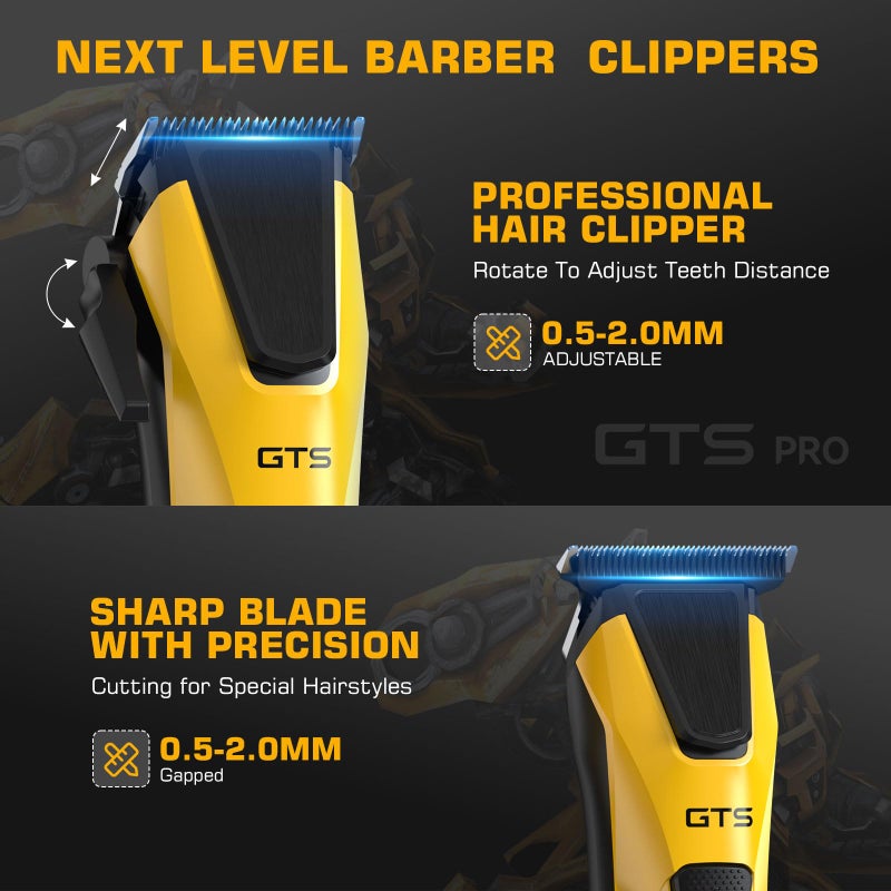 GTS PRO Professional Hair Clippers for Men, Professional Barber Clippers and Trimmer Set, Mens Cordless Hair Clipper for Barbers Haircut Kit Fade Yellow - Image 2
