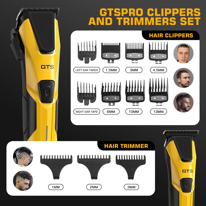 GTS PRO Professional Hair Clippers for Men, Professional Barber Clippers and Trimmer Set, Mens Cordless Hair Clipper for Barbers Haircut Kit Fade Yellow - Image 5