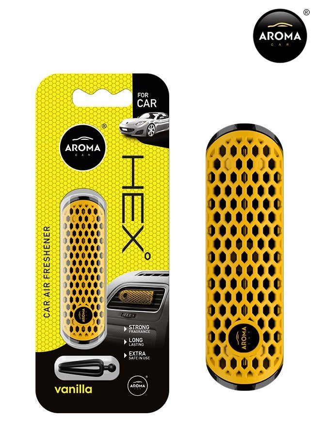 أروما معطر جو للسيارة من أروما كار برائحة الفانيليا من البوليمر السداسي، مشبك تنفيس لمكيف الهواء، عطر يدوم طويلاً، مضاد للانسكاب، تصميم أنيق باللون الأصفر، مزيل للروائح الكريهة لتدفق هواء مكيف الهواء، ملحق داخلي - Image 1