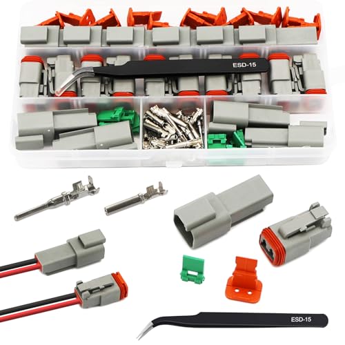 Twippo 2 Pin Deutsch Connector Kit 10 Sets, Gray DT Connector Kit, 2 Pin Automotive Waterproof Wire Connectors, Electrical Connectors Kit with 16# Stamped Contacts for Car, RV, Truck Wiring 22-16AWG - Image 1