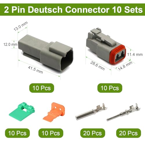 Twippo 2 Pin Deutsch Connector Kit 10 Sets, Gray DT Connector Kit, 2 Pin Automotive Waterproof Wire Connectors, Electrical Connectors Kit with 16# Stamped Contacts for Car, RV, Truck Wiring 22-16AWG - Image 2