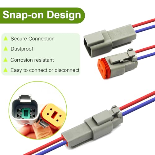 Twippo 2 Pin Deutsch Connector Kit 10 Sets, Gray DT Connector Kit, 2 Pin Automotive Waterproof Wire Connectors, Electrical Connectors Kit with 16# Stamped Contacts for Car, RV, Truck Wiring 22-16AWG - Image 5