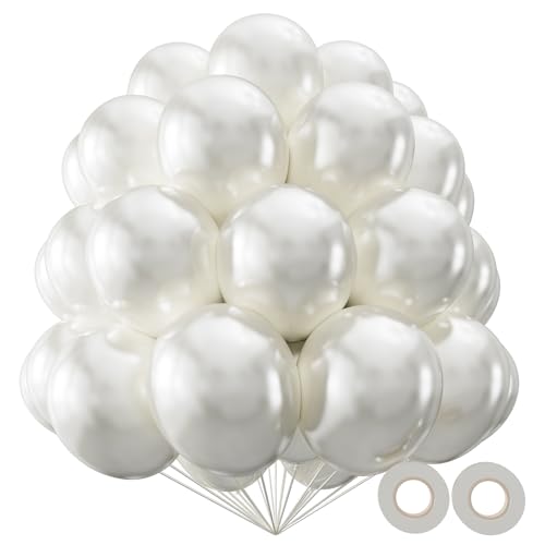 KAWKALSH Pearl White Balloon 110pcs 12 Inch Thickened Latex Party Balloons Helium Bright Color for Birthday Baby Shower Wedding Party Supplies Arch Garland Decoration - Image 1