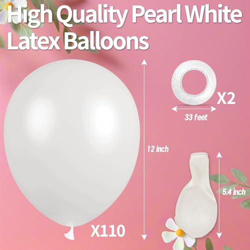 KAWKALSH Pearl White Balloon 110pcs 12 Inch Thickened Latex Party Balloons Helium Bright Color for Birthday Baby Shower Wedding Party Supplies Arch Garland Decoration - Image 5