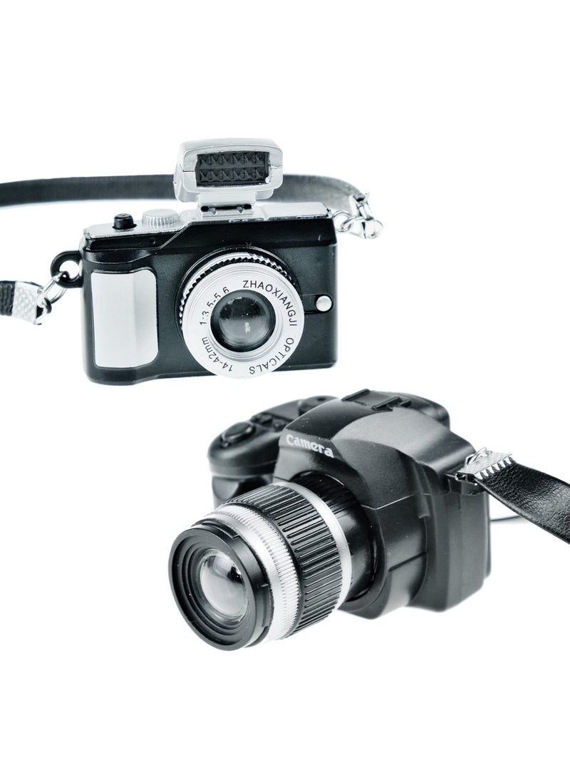 KASTWAVE 2Pcs Mini Camera for Dolls, 1:4 Scale Miniature SLR Camera Ornament Vintage Mini Camera Dollhouse Decoration Accessories with Flash and Shutter Sound - Image 1