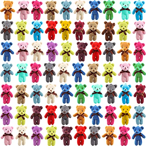Haconba 108 Pack Mini Teddy Bear Toys Bulk Small Plush Stuffed Bear Toy Keychain for Birthday Wedding Baby Shower Party Favor Valentines Goodie Bag Fillers 18 Colors - Image 1