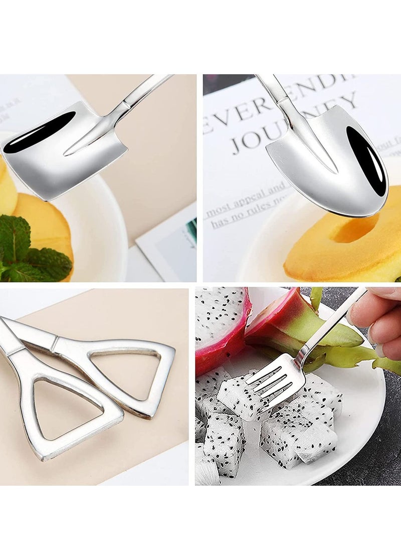 Generic - 6 Pcs Stainless Steel Coffee Latte Spoon, Shovel Spoon and Fork Set Ice Cream Spoon Dessert Tea Sugar Fruit Fork for Party, Long Handle Coffee Creative Fruit Fork for Party and Kitchen 6 Inch - Image 1