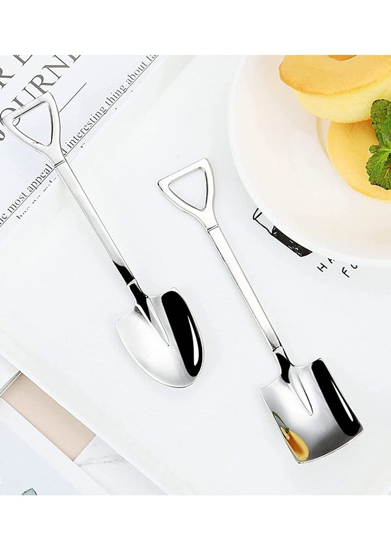 Generic - 6 Pcs Stainless Steel Coffee Latte Spoon, Shovel Spoon and Fork Set Ice Cream Spoon Dessert Tea Sugar Fruit Fork for Party, Long Handle Coffee Creative Fruit Fork for Party and Kitchen 6 Inch - Image 1