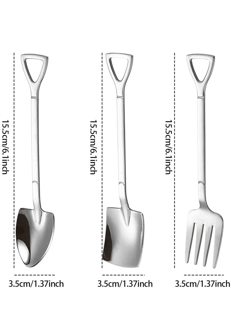 Generic - 6 Pcs Stainless Steel Coffee Latte Spoon, Shovel Spoon and Fork Set Ice Cream Spoon Dessert Tea Sugar Fruit Fork for Party, Long Handle Coffee Creative Fruit Fork for Party and Kitchen 6 Inch - Image 1