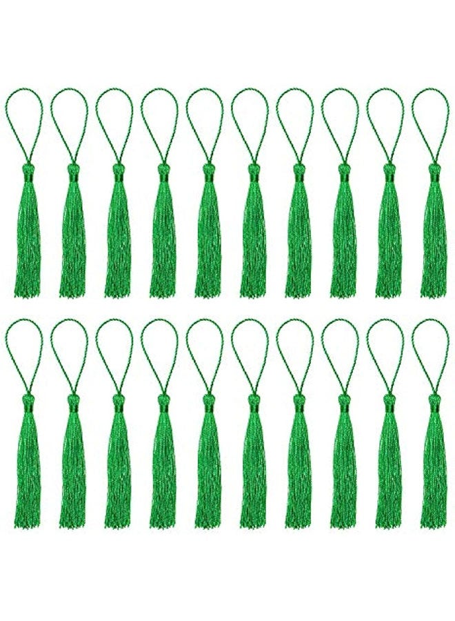 Mini Silky Handmade Soft Flossy Bookmark Tassels with Cord Loop for Keychain Earring Jewelry Making, Souvenir, Graduation, Clothing Sewing, Gift Tag DIY Craft Projects, 20PCS (Green) - Image 1