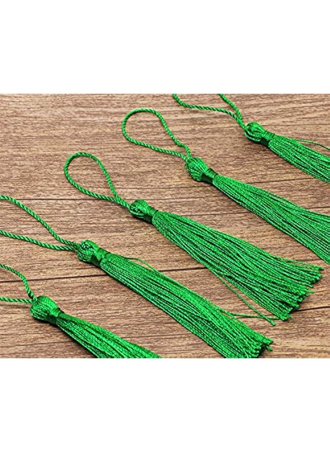 Mini Silky Handmade Soft Flossy Bookmark Tassels with Cord Loop for Keychain Earring Jewelry Making, Souvenir, Graduation, Clothing Sewing, Gift Tag DIY Craft Projects, 20PCS (Green) - Image 2