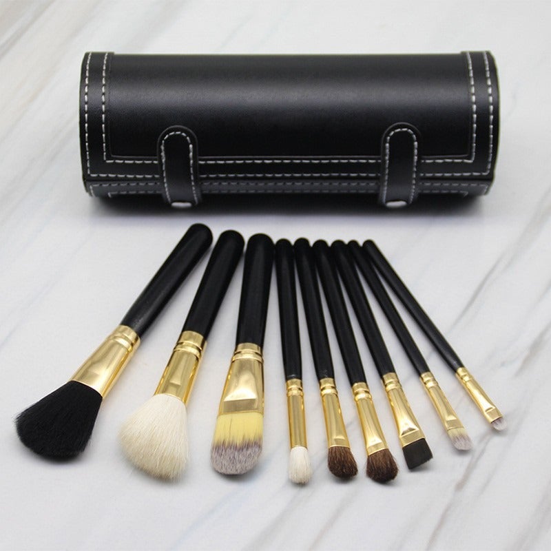 Logo 9-Piece Portable Makeup Brush Set with Mirror for Travel and Daily Use - Image 3