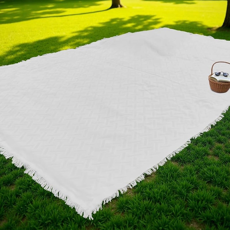 سجادة نزهة كبيرة بطانية خارجية قطنية 70.9 × 90.6 بوصة مع هدب - Image 5