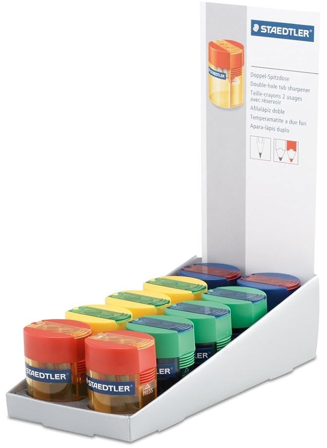 STAEDTLER - Double Hole Pencil Sharpener Two Holes For Standard Pencils Large Colored Pencils And Makeup Pencils 512 006 - Image 1