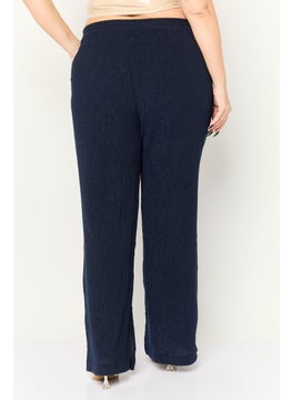 The Giving Movement Women Wide Leg Textured Pull On Pants, Navy  - Image 3