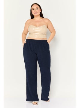 The Giving Movement Women Wide Leg Textured Pull On Pants, Navy  - Image 4