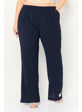 The Giving Movement Women Wide Leg Textured Pull On Pants, Navy  - Image 1