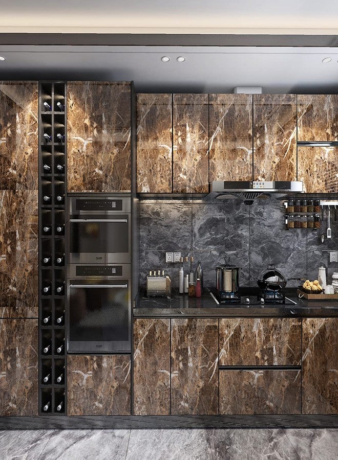 TOTIO Brown Marble Contact Paper Textured Brown Granite Wallpaper Peel Stick Countertop Contact Paper Removable Waterproof Adhesive Thick Matte Marble Look Wall Paper Roll Kitchen Table Vinyl Wrap - Image 2