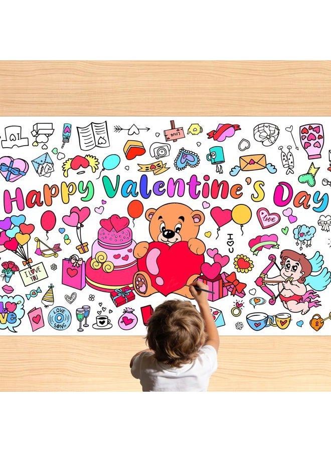 Linsuminn Valentine's Day Coloring Tablecloth Poster - Valentines Crafts Tablecloth, 72" x 30" Giant Paper Coloring Table Cloth for Gifts Activities, Fun DIY Art Supplies for Family School Party Games - Image 1