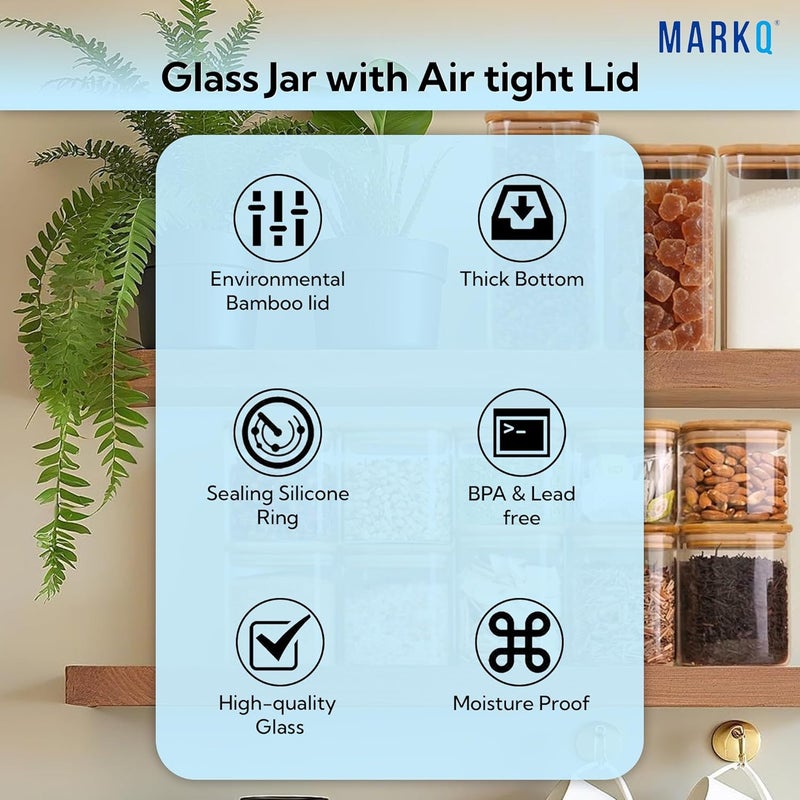 MARKQ برطمان تخزين زجاجي بغطاء من الخيزران، 1000 مل، 10x15 سم – حاوية محكمة الإغلاق متعددة الاستخدامات للتوابل، الوجبات الخفيفة، الفواكه المجففة، الحبوب وتنظيم المخزن، عبوة من 3 - Image 4