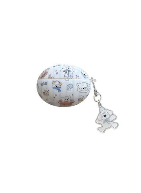 For HuaweiFreebuds5 Wireless Bluetooth Headset Cartoon Creative Freeclip/6i Soft Case Pendant-Color:Soft Shell + Pendant-blue Scarf Line Bear-Model:Universal For HuaweiFreebuds Pro3/pro4 (protective Case)