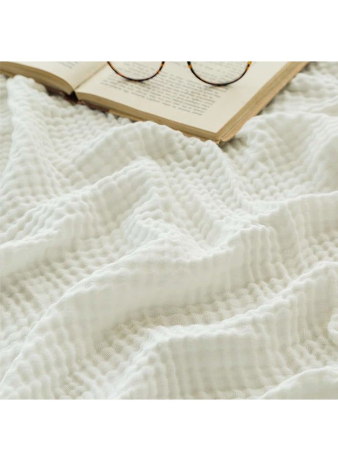 EMME (White) - Muslin Baby Swaddle Blankets 100% Cotton Oversized 140cm x 190cm Super Soft Premium 4 Layer Swaddle Blanket for Newborns Kids Breathable Shower Blanket for Boys and Girls Gift (White) - Image 1