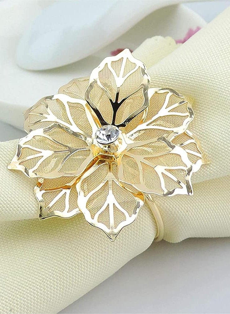 مجموعة حلقات مناديل ذهبية 8 قطع بتصميم زهري رائع حاملات سبائك مثالية لحفلات الزفاف والمناسبات وتزيين المنزل - Image 2