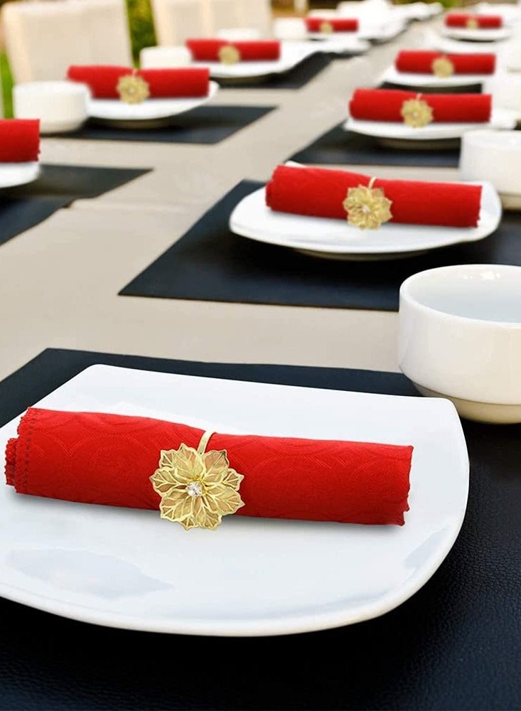 مجموعة حلقات مناديل ذهبية 8 قطع بتصميم زهري رائع حاملات سبائك مثالية لحفلات الزفاف والمناسبات وتزيين المنزل - Image 4