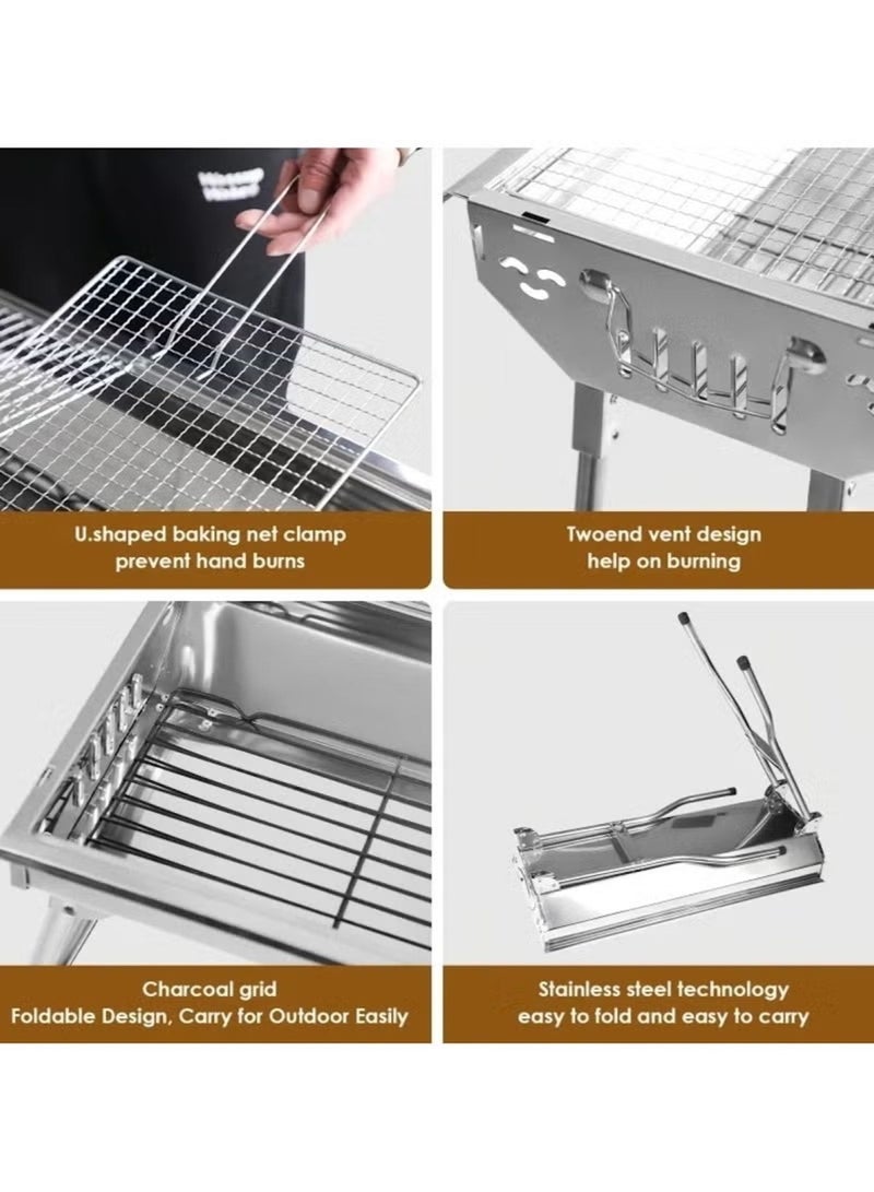 Huitich 100CM Portable Stainless Steel Charcoal BBQ Grill with Storage Rack (100×28×76 CM) - Image 5