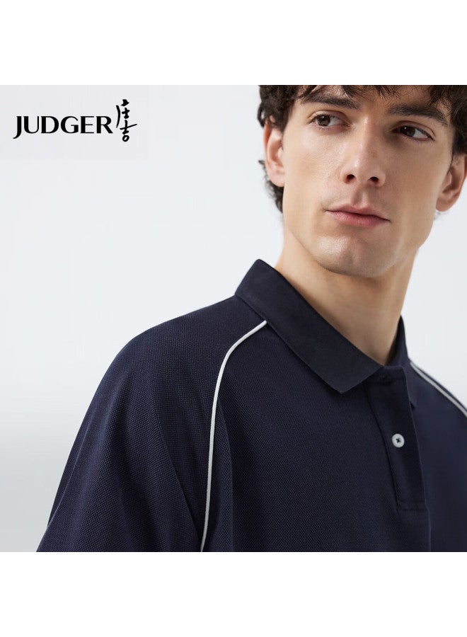 Judger Zhuangji Short-sleeve T-shirt For Men, Summer Tencel Business Casual Cool-feeling Contrasting Color Lapel Polo Shirt - Image 1
