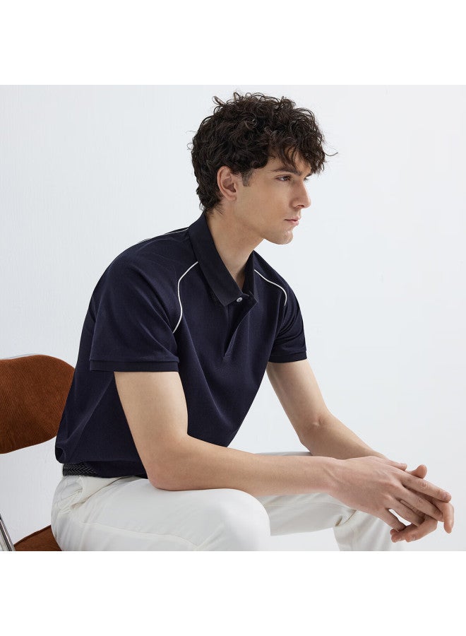 Judger Zhuangji Short-sleeve T-shirt For Men, Summer Tencel Business Casual Cool-feeling Contrasting Color Lapel Polo Shirt - Image 5