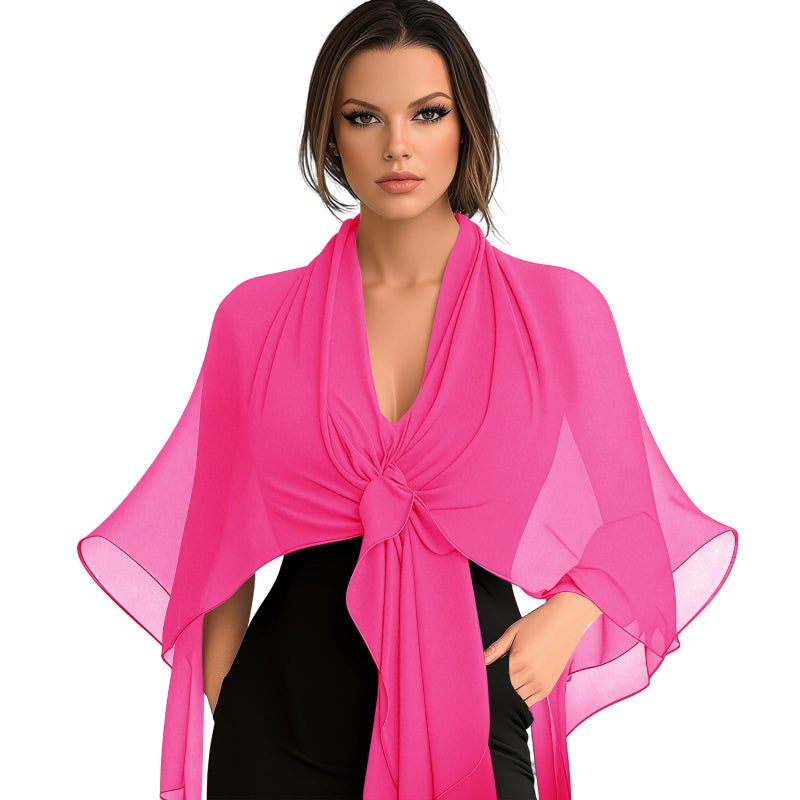 Eychei Hot Pink Chiffon Scarf, Soft Breathable Chiffon Shawls and Wraps, Elegant Silky Women's Hijab for Evening Dresses Wedding Bridal Scarves (67 x 28 inches) - Image 1