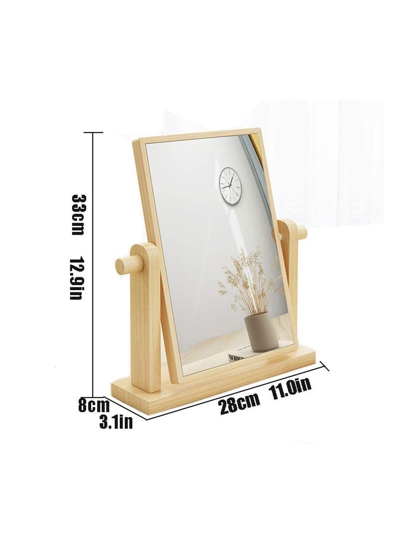 Makeup Mirror Wood Desktop, Vanity Mirror Vertical Bathroom Mirror, High-Definition Vanity Mirror with Tray, 360 Degree Swivel Mirror, Suitable Portable for Dressing Table Desk Bathroom Bedroom  - Image 2