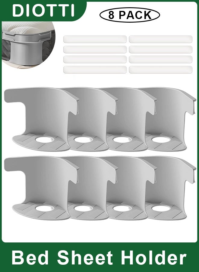 ديوتي مجموعة من 8 حاملات ملاءات سرير متينة، أحزمة قابلة للتعديل للحفاظ على ملاءات السرير مشدودة ومنع تجاعيدها، مناسبة لمراتب التوأم، الملكة، والكينج. - Image 1