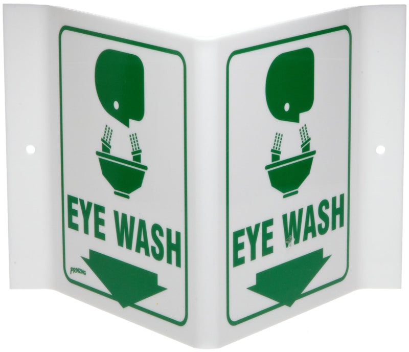Brady Brady V1EW03A 6" Height, 9" Width, 4" Depth Acrylic Green On White Color Standard "V" Sign Legend "Eye Wash (With Picto)"  - Image 1