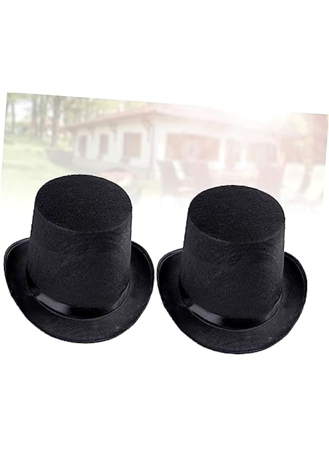 Black Top Hat 2pcs Hats in Bulk Negras Para Hombres Black Outfit Birthday Hat Felt Plastic Magician Hats Props Party Felt Crafts Clothing Apparel Women's Cosplay Mens Top Hats - Image 5