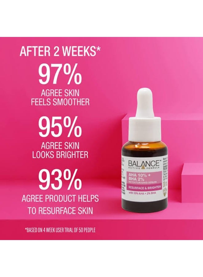 Balance Active Formula AHA 10% + BHA 2% Retexturising Serum - Deep Exfoliation for Brighter Skin, Smooths Texture, Dermatologically Tested, Gentle Yet Effective - 30ml - Image 4
