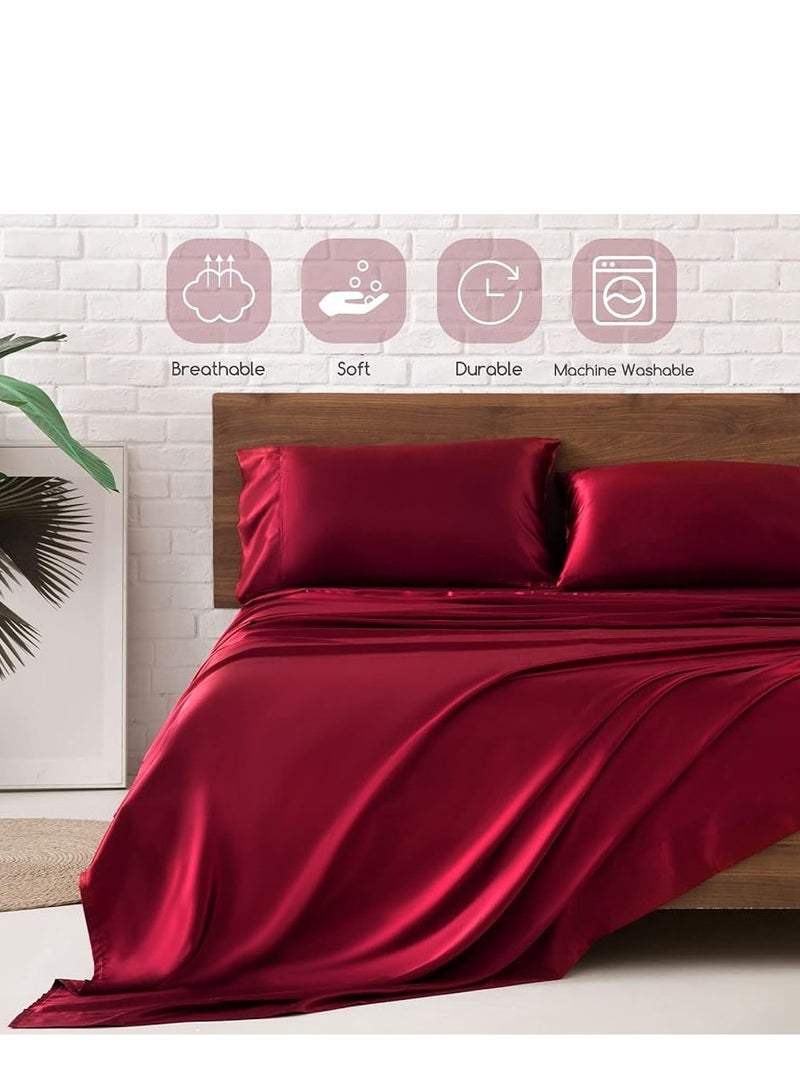 Silky Bedding Set 4-Piece(Red) - Image 1