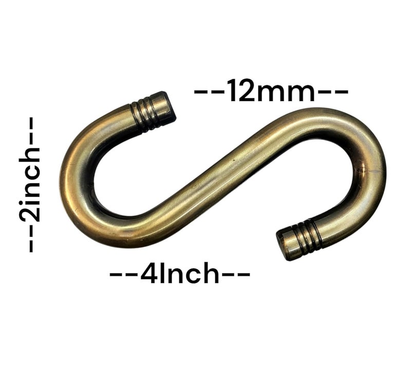 nooks Stainless Steel Brass Finish S Hook 12mm Thickness and 4inch Lenght for SwingJhulaHomeGarden and Traveling Curved Design - Image 2
