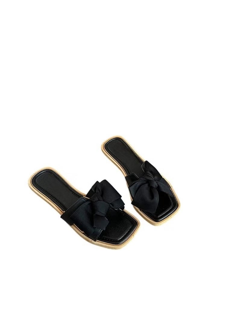 Huitich Fairy Style Bowknot Wedge Flip Flops – Soft Sole Outdoor Sandals (EU Size 38–39)  - Image 1