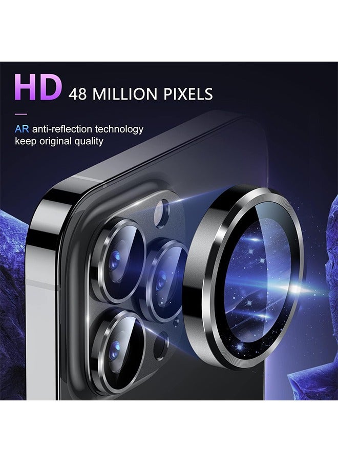 اتش واي يوايتون لآيفون 14 برو / ايفون 14 برو ماكس واقي عدسة الكاميرا ، [الحماية من السقوط] 9H خفف من الزجاج غطاء الكاميرا شاشة حلقة معدنية حالة صديقة للخدش مقاومة سهلة التركيب - أسود - Image 3