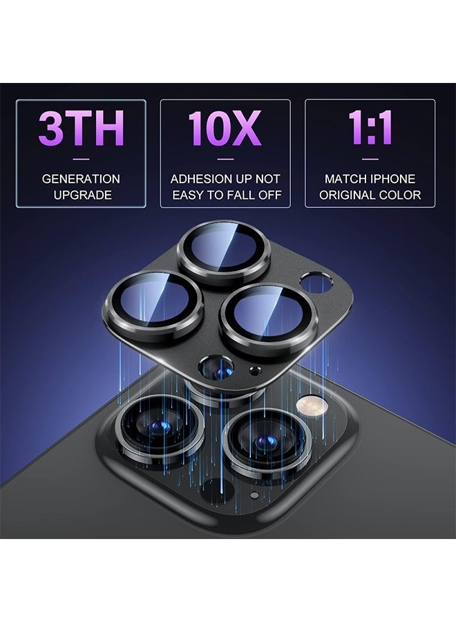 HY Uyiton for iPhone 14 Pro/iPhone 14 Pro Max Camera Lens Protector, [Drop Protection] 9H Tempered Glass Camera Cover Screen Metal Ring Case Friendly Scratch Resistant Easy to Install - Black - Image 2