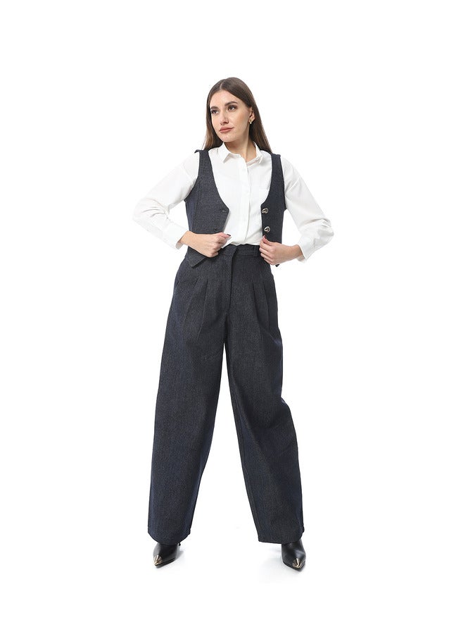 Mr.joe MR Joe tailored Cut Straight Wild Pants for Women - Dark Blue Denim 2722  - Image 5