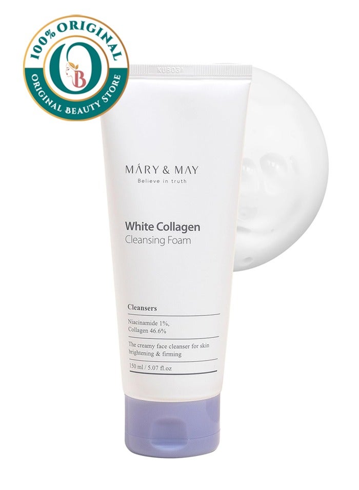 MARY & MAY Mary&May White Collagen Cleansing Foam | Collagen & Niacinamide | Firming Cleanser for Smooth, Radiant Skin | Double Cleanse | Gentle for Sensitive Skin | Korean Skincare (150ml / 5.07 fl oz) - Image 1