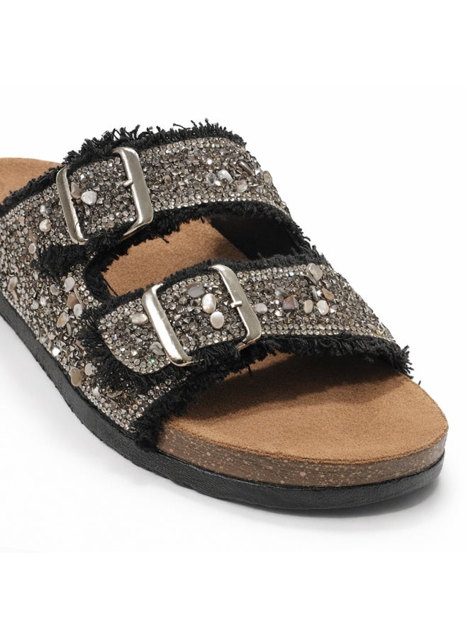 سليبر حريمي  مميز بدبل إبزيم معدني  مزين بالكريستال والخرز - Image 4