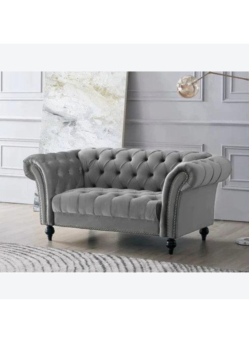 Wooden Twist Modern Chesterfield 2 Seater Sofa ( Grey ) - Image 1