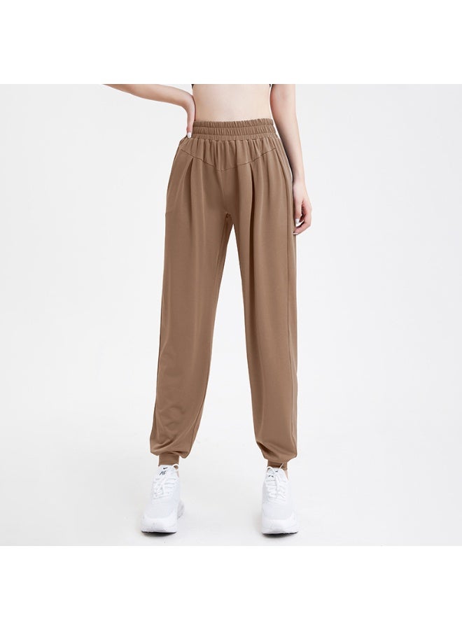 Loose Fit Yoga Pants Spring Summer Bit Cotton Large Size Cuffed Pure Color Pocket Casual Sports Women's Long Trousers  - Image 1